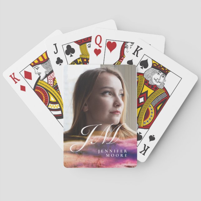 Chic Custom Purple Blush Pink Photo Monogrammed Playing Cards (Back)