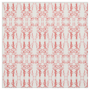 Chic Custom Red Field Poppies Outline White Fabric