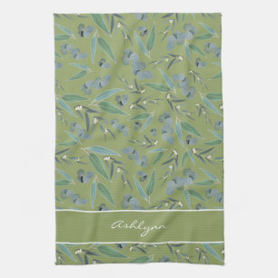 Chic Custom Sage Green Eucalyptus Pattern Tea Towel