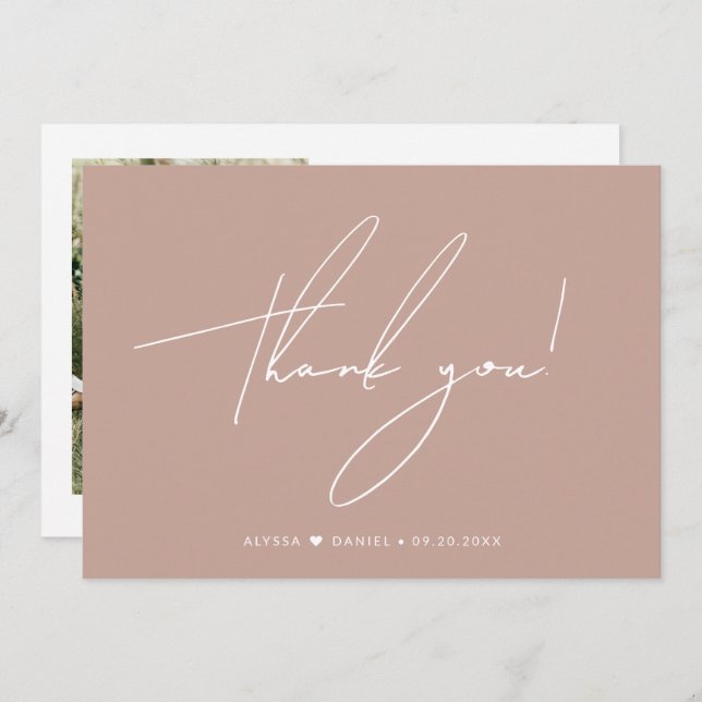 Chic Custom Wedding photo Blush Pink  Thank You Card (Front/Back)