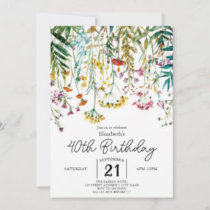 Chic Custom Wildflowers 40th birthday Invitation