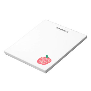 Chic Cute Apple Saying Personalised Teacher Notepad