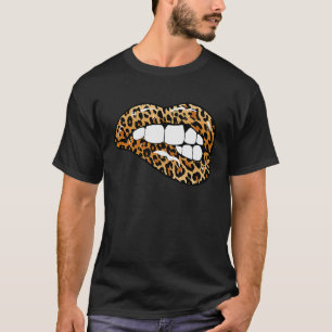 Chic Cute Bitten Lip Leopard Cheetah Rock Roll Wom T-Shirt
