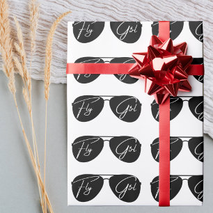 Chic Cute ‘Fly Girl’,Aviator Sunglasses,Minimalist Wrapping Paper
