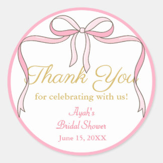 Chic Cute Pink Bow Party Favour Classic Round Sticker
