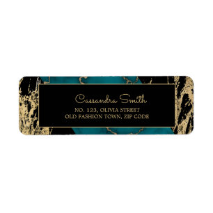 Chic Cyan Marble Gold Foil Paint Texture Birthday Return Address Label