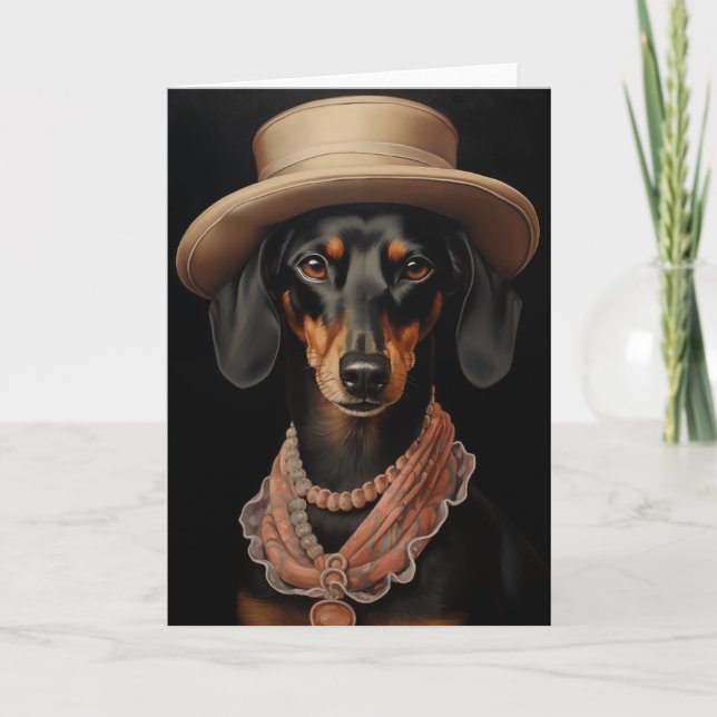Chic Dachshund With Cream Hat Card (Front)