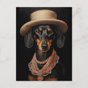 Chic Dachshund With Cream Hat Postcard