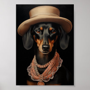 Chic Dachshund With Cream Hat Poster