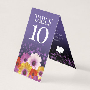 Chic Daisies Purple Glitter Wedding Table Cards