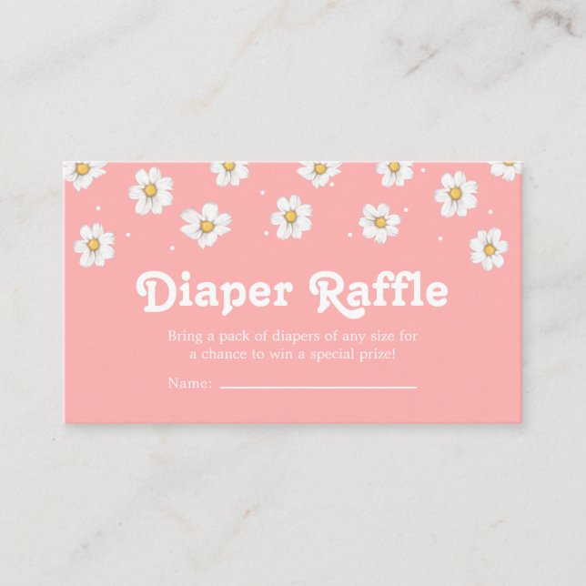 Chic Daisy Flower Blush Pink Diaper Raffle Enclosure Card (Front)