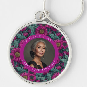 Chic Daisy Happy Birthday Custom Purple Key Ring