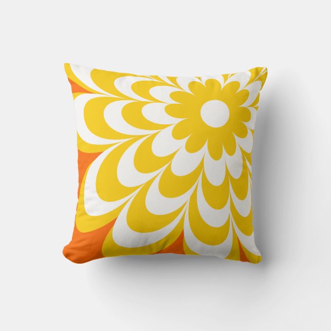 Chic Daisy Personalised Throw Pillow - Orange (Front)