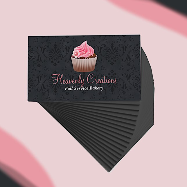 Chic Damask and Cupcake Bakery Business Card (Creator Uploaded)