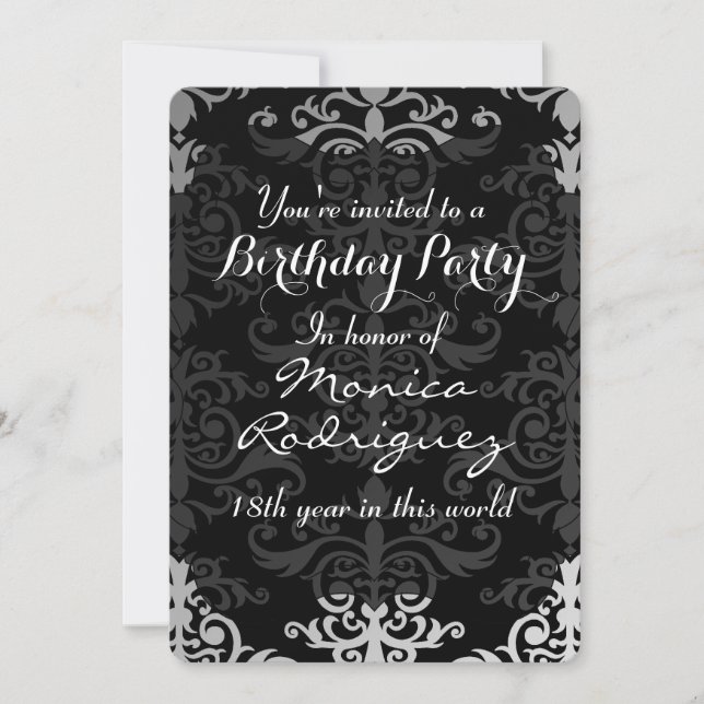 Chic damask birthday invitation (Front)