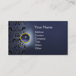 CHIC DAMASK GEM  MONOGRAM blue Business Card