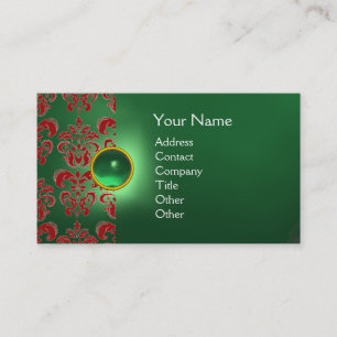 CHIC DAMASK GEM  MONOGRAM green red Business Card