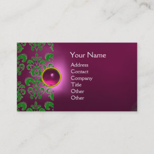 CHIC DAMASK GEM  MONOGRAM pink geen Business Card