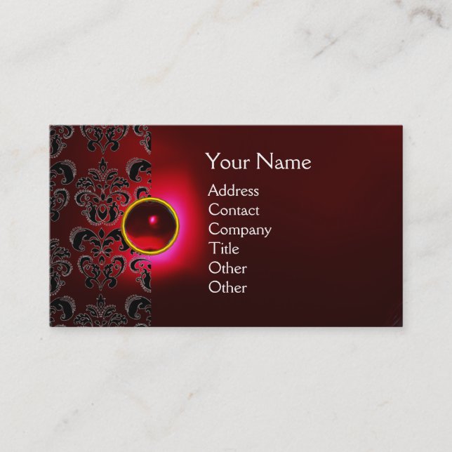 CHIC DAMASK GEM  MONOGRAM red burgundy Business Card (Front)