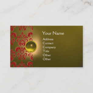 CHIC DAMASK GEM MONOGRAM yellow red Business Card