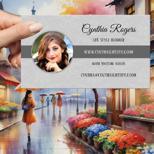 Chic Damask Grey Photo Blogger Business Card