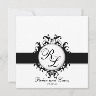 Chic Damask Monograms Wedding Bride Groom Invitation
