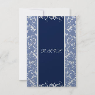 chic damask navy wedding RSVP Standard 3.5 x 5 Card