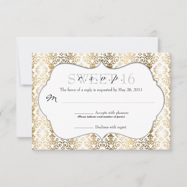 Chic Damask RSVP [Gold] Card (Front)