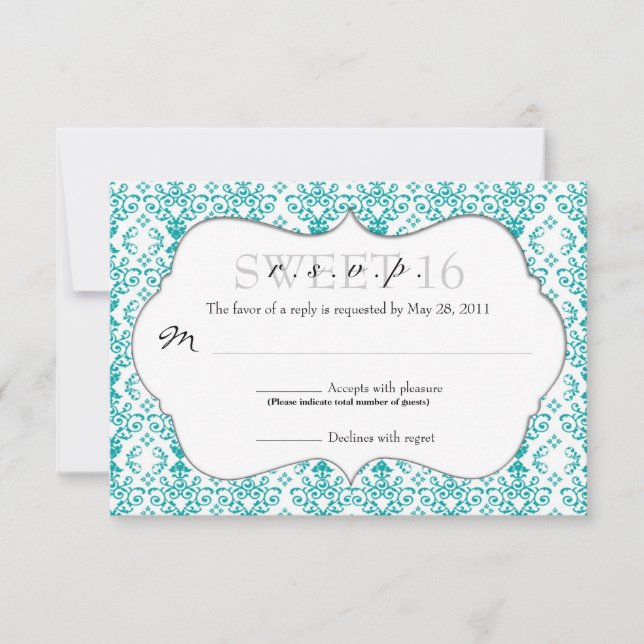 Chic Damask RSVP [Teal] Card (Front)