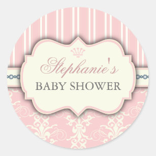 Chic Damask & Stripe Baby Shower Favour Sticker
