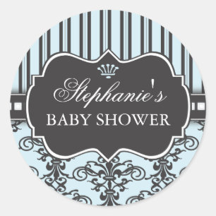 Chic Damask & Stripe Baby Shower Favour Sticker