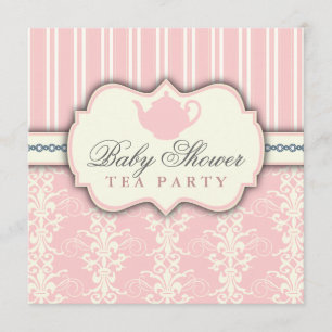 Chic Damask & Stripe Baby Shower Tea Invitation
