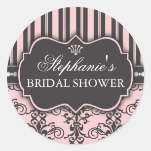 Chic Damask & Stripe Bridal Shower Favour Sticker