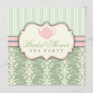 Chic Damask & Stripe Bridal Shower Tea Invitation
