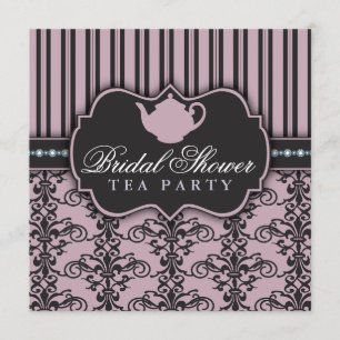 Chic Damask & Stripe Bridal Shower Tea Invitation