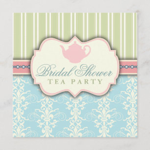 Chic Damask & Stripe Bridal Shower Tea Invitation