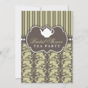 Chic Damask & Stripe Bridal Shower Tea Invitation