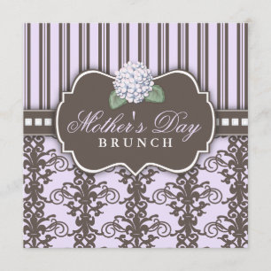 Chic Damask Stripe Mother's Day Brunch Invitation