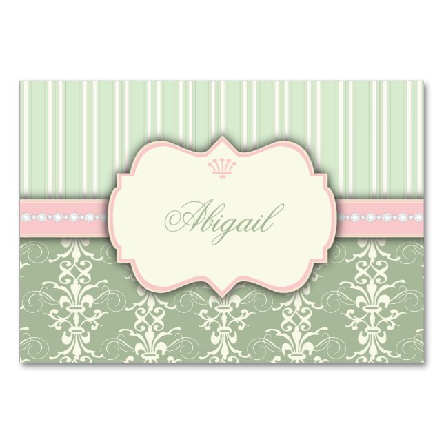 Chic Damask & Stripe Recipe Card (Front)