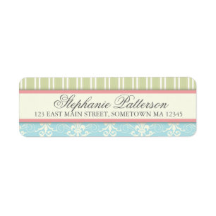 Chic Damask & Stripe Return Address Label