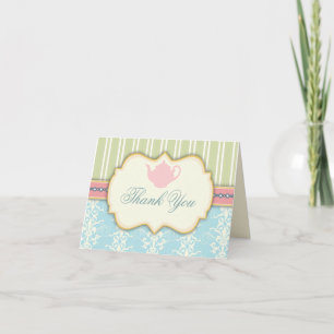 Chic Damask & Stripe Tea Thank You Card