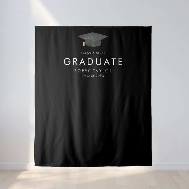 Chic Dark Black Cap Graduation Photo Backdrop Tapestry (Creator Uploaded)