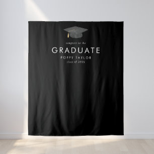 Chic Dark Black Cap Graduation Photo Backdrop Tapestry