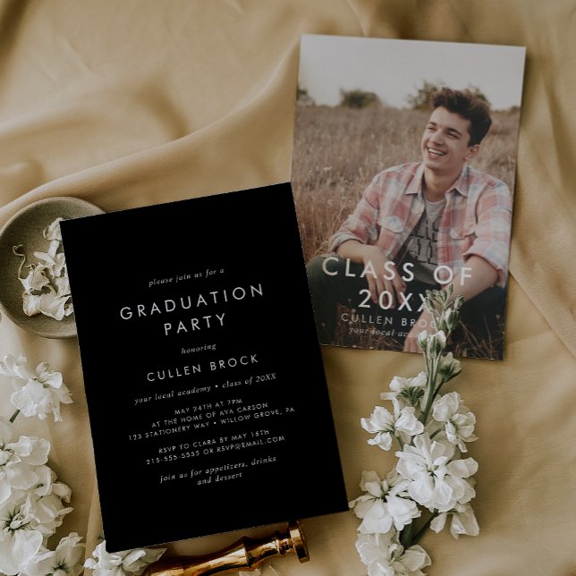 Chic Dark Black Class of 2024 Photo Graduation Invitation (Creator Uploaded)