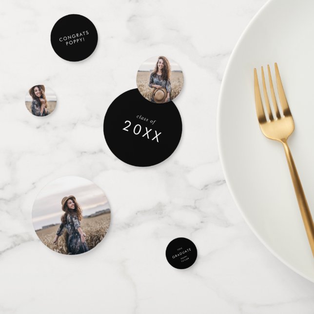 Chic Dark Black Congrats Grad Graduation Photo Confetti (Group)