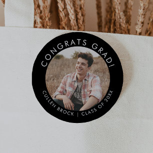 Chic Dark Black Congrats Grad Photo Graduation 6 Cm Round Badge
