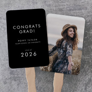Chic Dark Black Congrats Grad Photo Graduation Hand Fan
