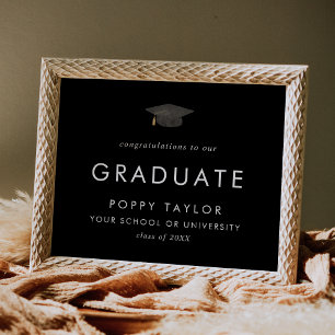 Chic Dark Black Grad Cap Congratulations Graduate Poster
