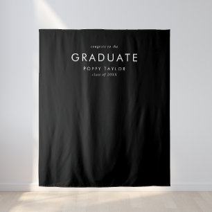 Chic Dark Black Graduate Graduation Photo Backdrop Tapestry