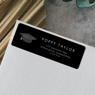 Chic Dark Black Graduation Return Address Label